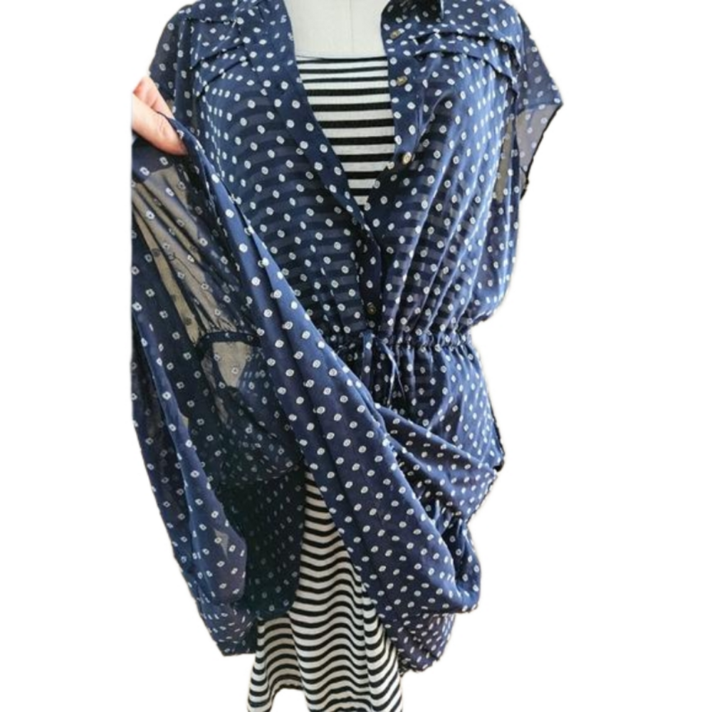 Maison Jules Navy Blue Floral Chiffon Sheer Dress w/Striped Lining-Size Large - Picture 5 of 6